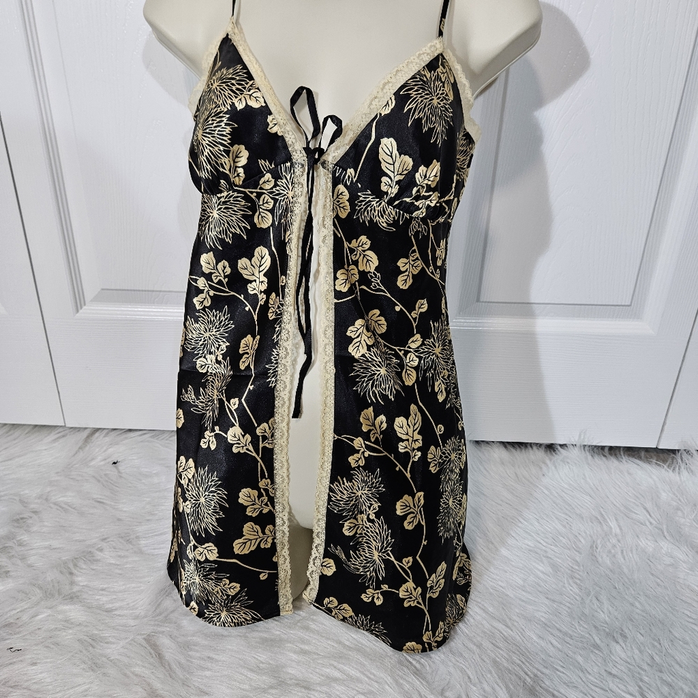 Victoria's Secret Elegant Black and Gold Floral Nightgown